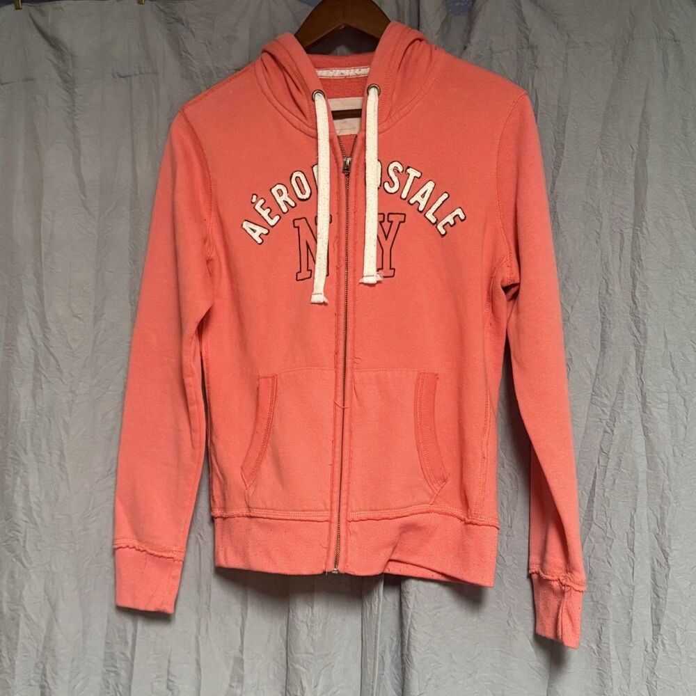 Aeropostale New York 1987 Pink Full-Zip Up Hoodie Sweatshirt Y2K Size Large